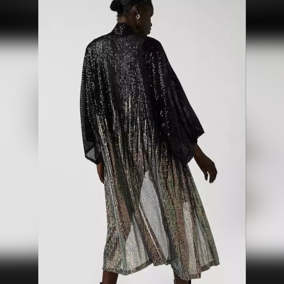 Free People PARTY ON KIMONO, Black&Silver Sequins - Picture 3 of 4